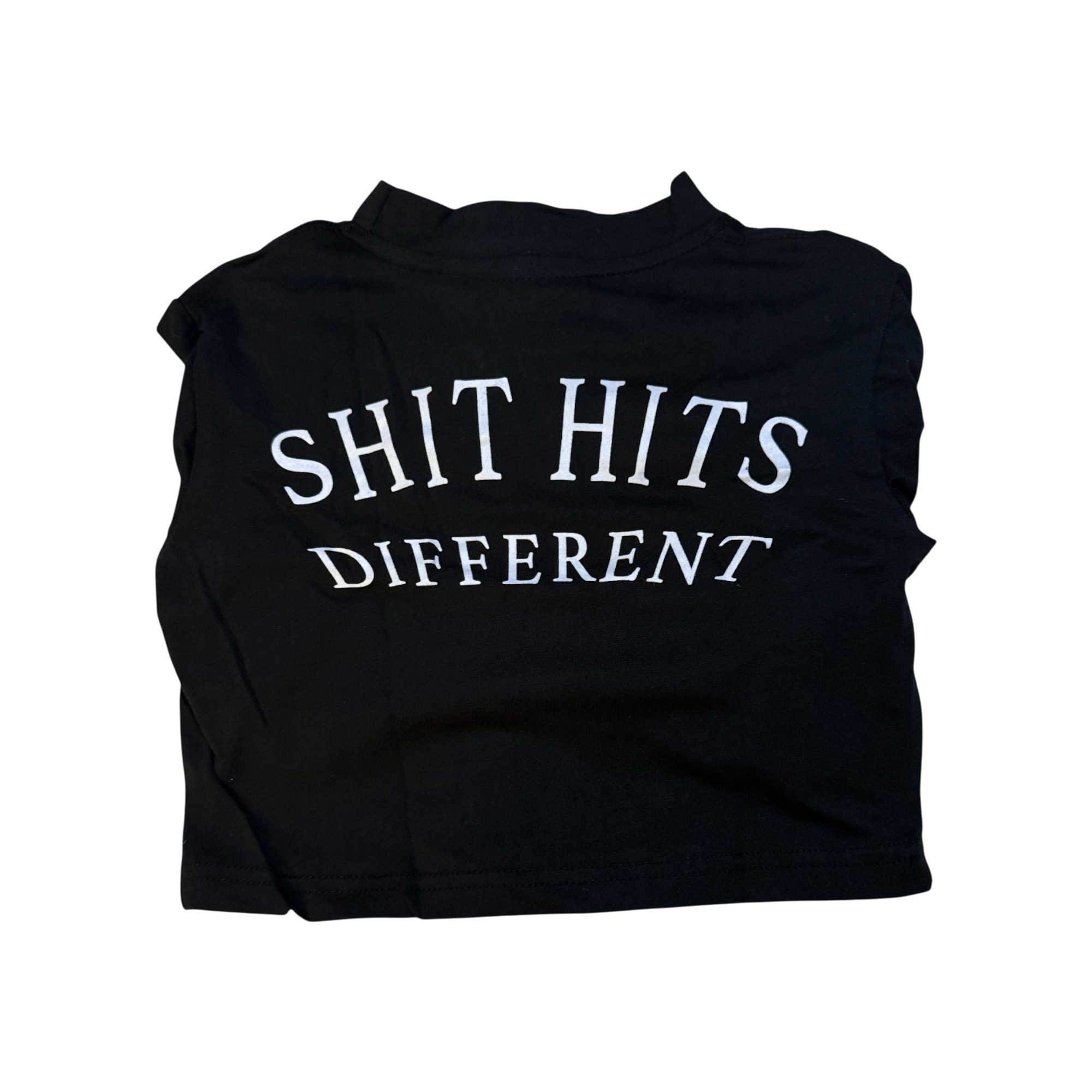 “Shit Hits Different” crop top